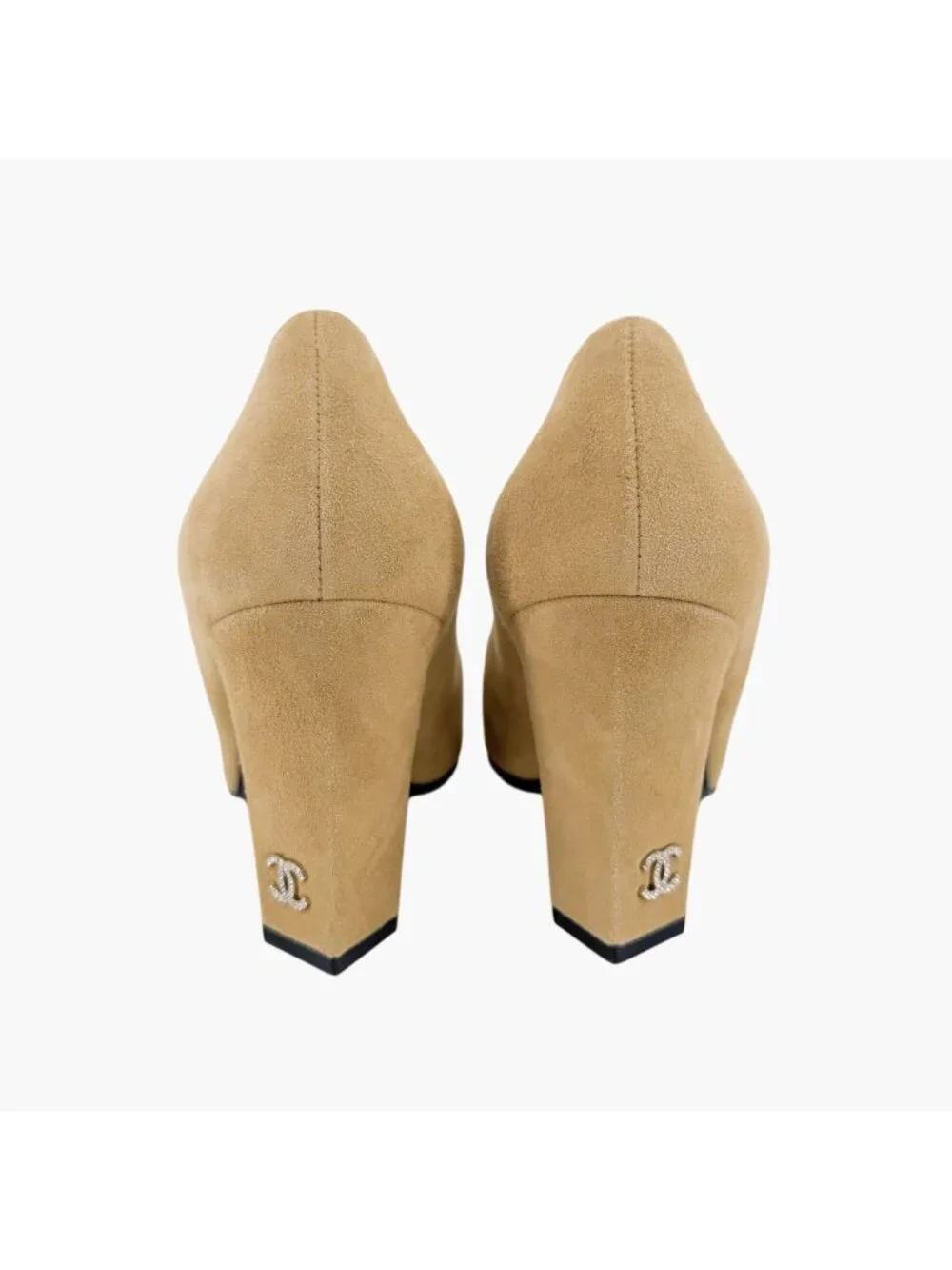 Chanel CC Cap Toe Pumps Heels Beige Black Two Tone Size 38.5 US 7.5-8 Crystal